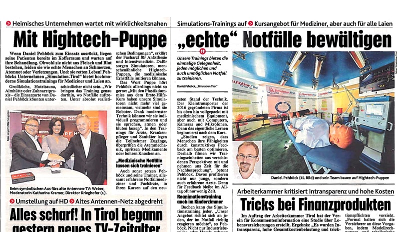 Die Kronenzeitung berichtet über unseren High-Tech Simulator aus dem Kinderzimmer